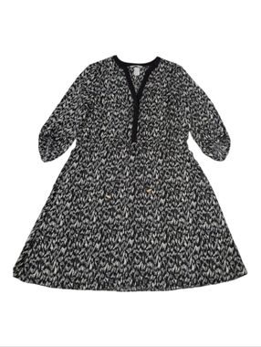 ✨2/$25 H&M abstract leopard dress Animal drawstring waist 3/4th rolled sleeve 
